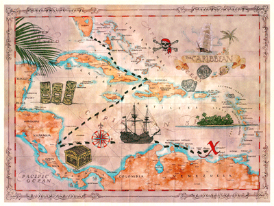 Florida Keys Art - Caribbean Treasure Map
